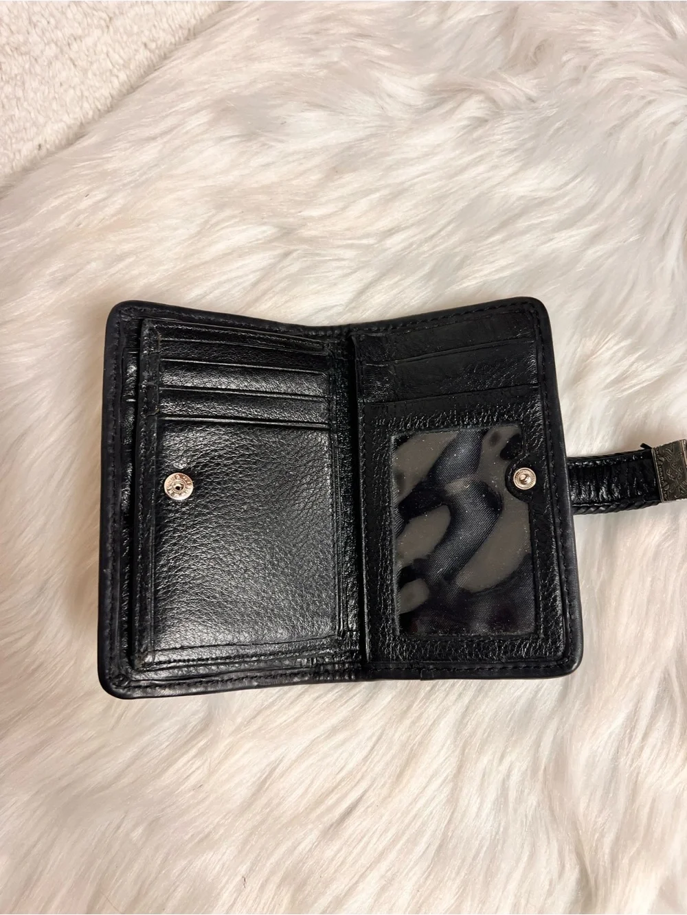 Brighton Black Leather Heart-Accent Wallet